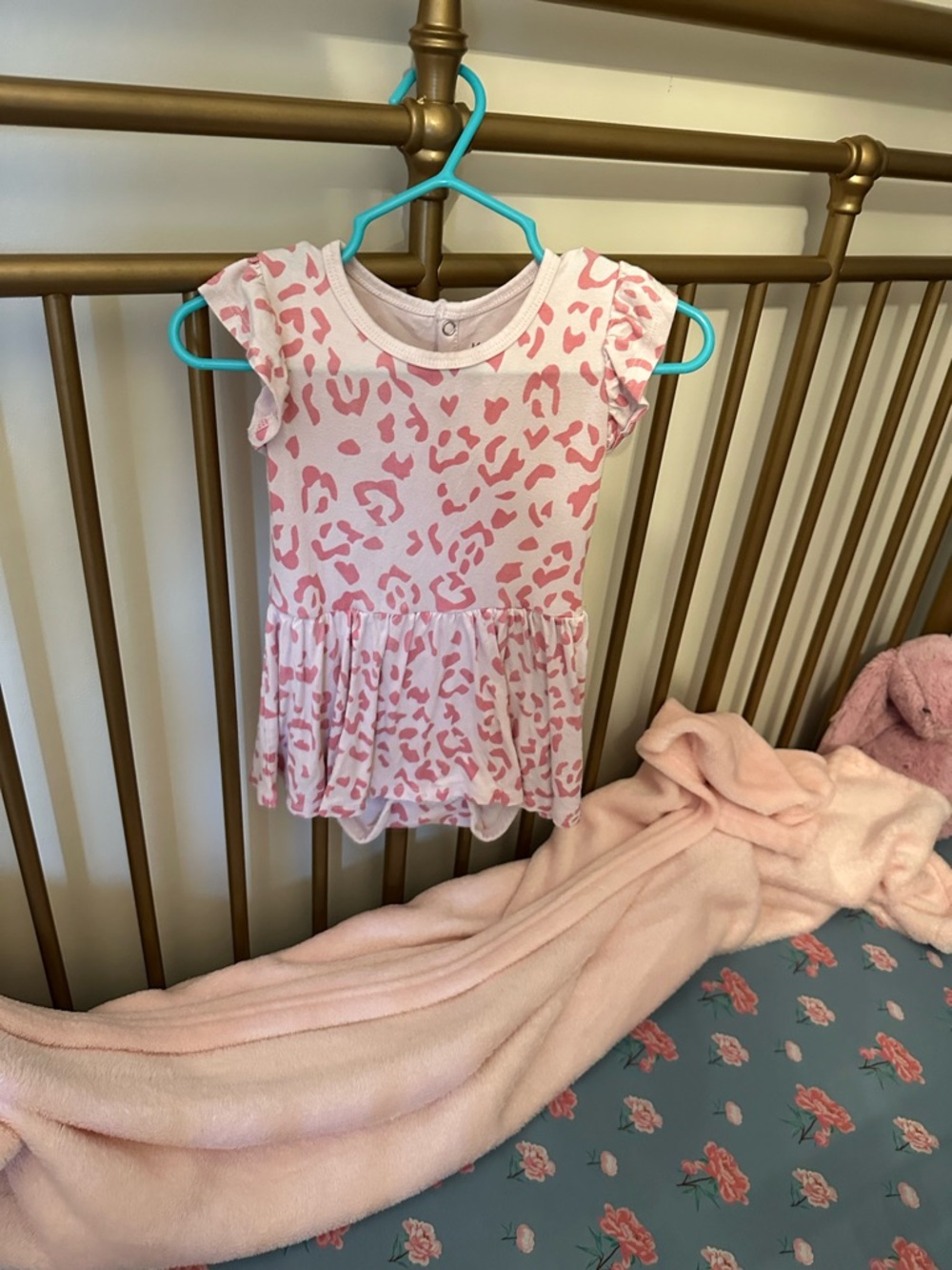 Kyte BABY Pink and White Leopard Print Ruffle Dress